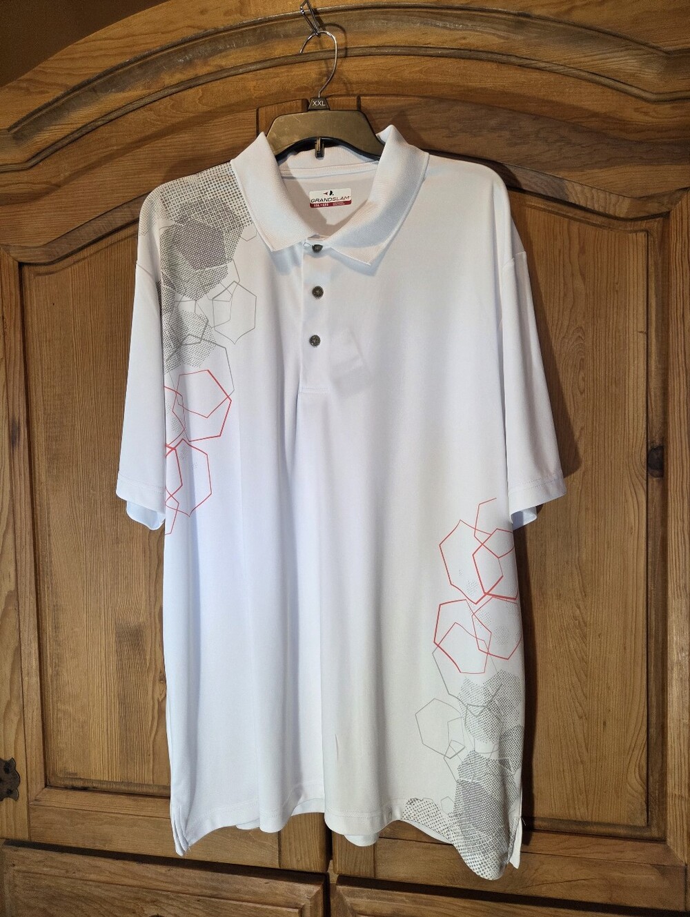 Men's Golf Polo Shirt XXL Bright White Polyester Wicking UPF 15 Grand Slam $55